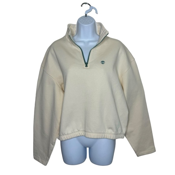 Timberland Woman’s Core + Funnel Neck Sweatshirt In Beige SZ. L - Picture 2 of 14